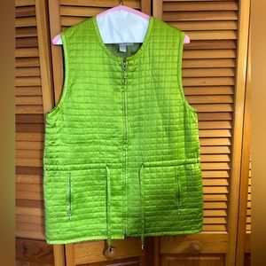 Green silk zip up vest